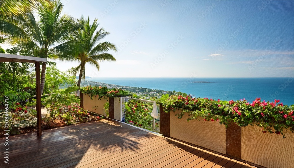 Obraz premium Basking in Sunshine: Vibrant Views of the Garden and Sea