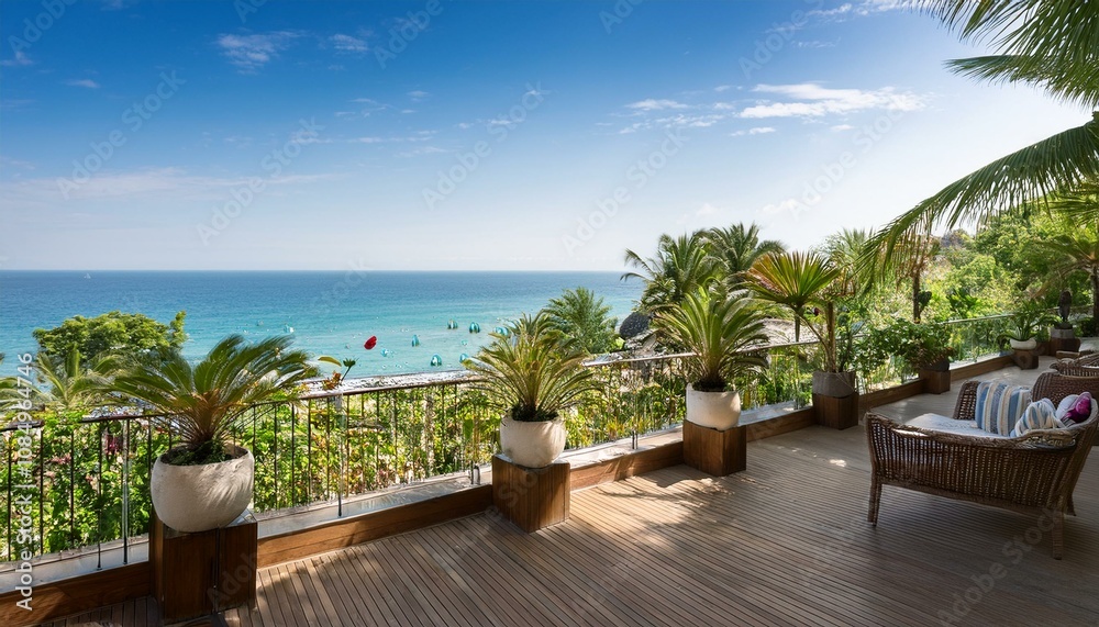 Fototapeta premium Endless Blue: A Gorgeous View from the Hotel Balcony