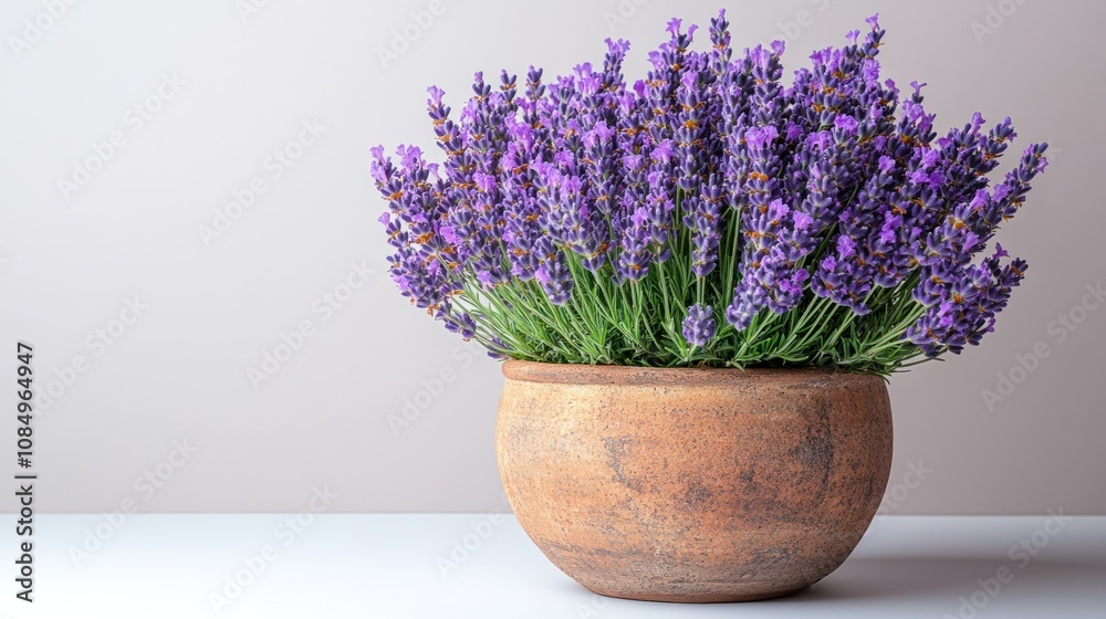 Lavender bouquet in rustic terracotta pot. Lavender bouquet in rustic terracotta pot.