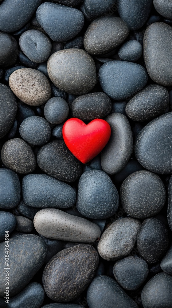 Red Heart on a Bed of Smooth Stones Red Heart on a Bed of Smooth Stones
