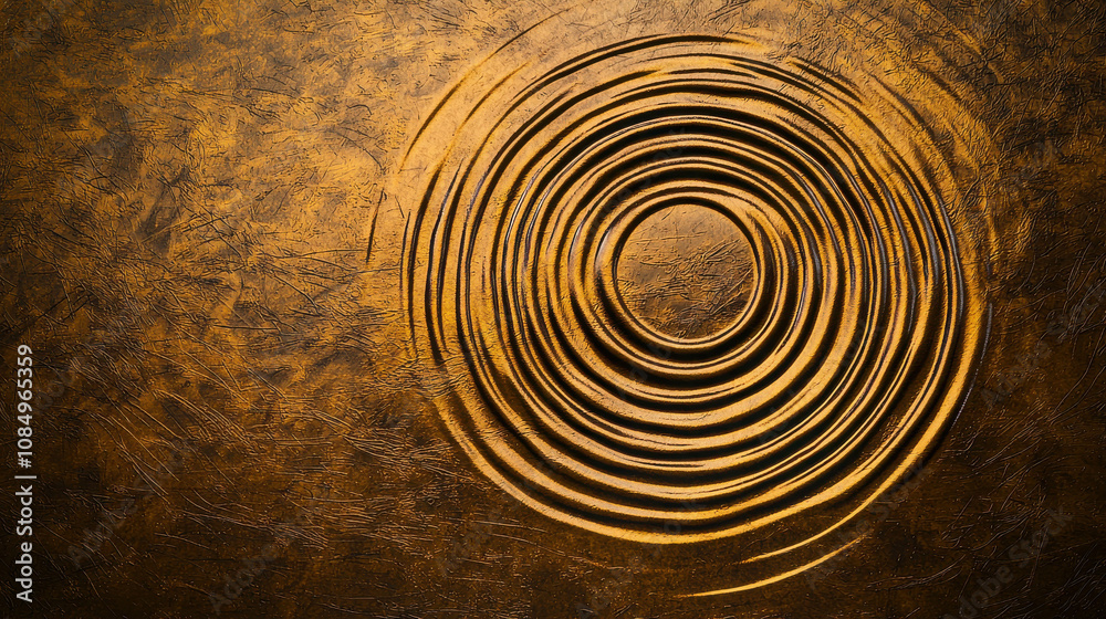 Calm Circular Ripples on a Gold Textured Background Creating a Serene and Tranquil Atmosphere for Relaxation and Meditation Themes