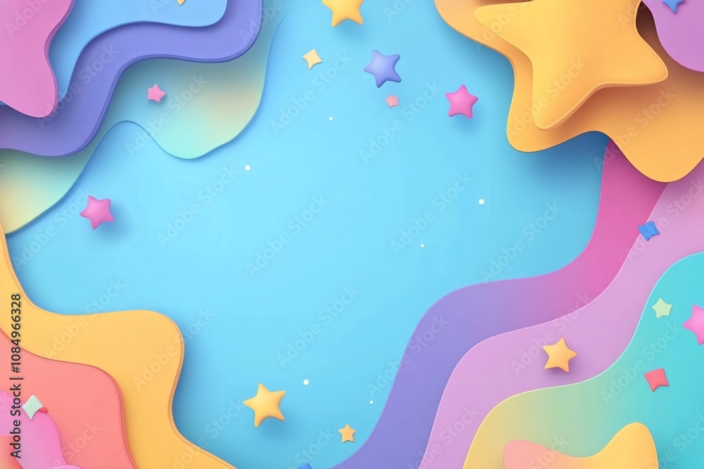 Vivid Pastel Galaxy Background with Cartoon Stars Vivid Pastel Galaxy Background with Cartoon Stars