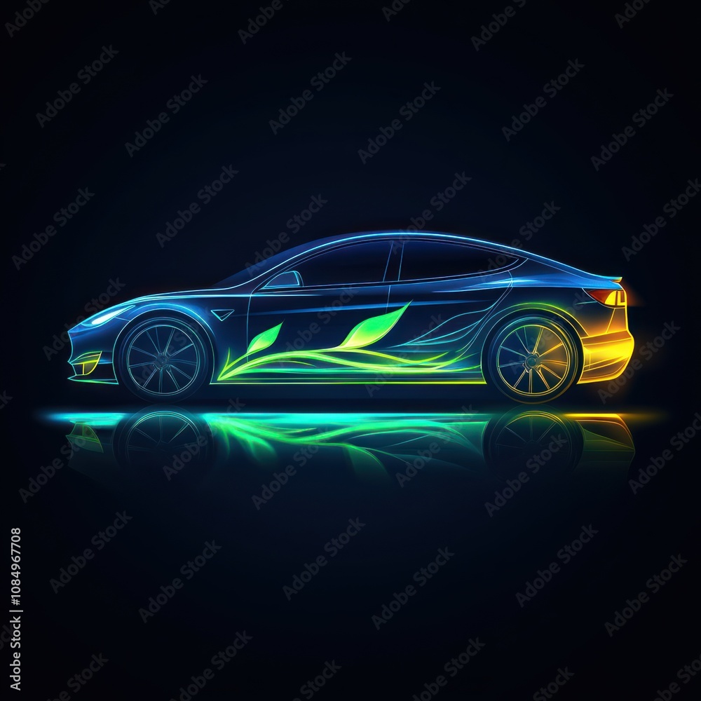 Fototapeta premium Electric car with green energy design.