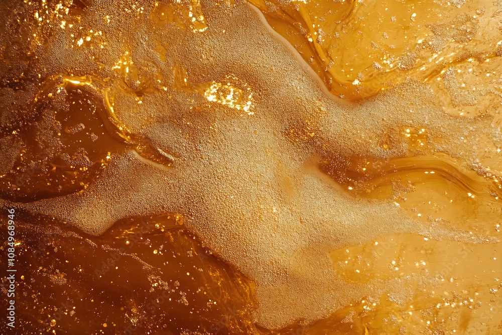 Fototapeta premium Golden liquid texture as background. Abstract golden background