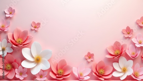 Delicate Paper Flowers on Pink Background