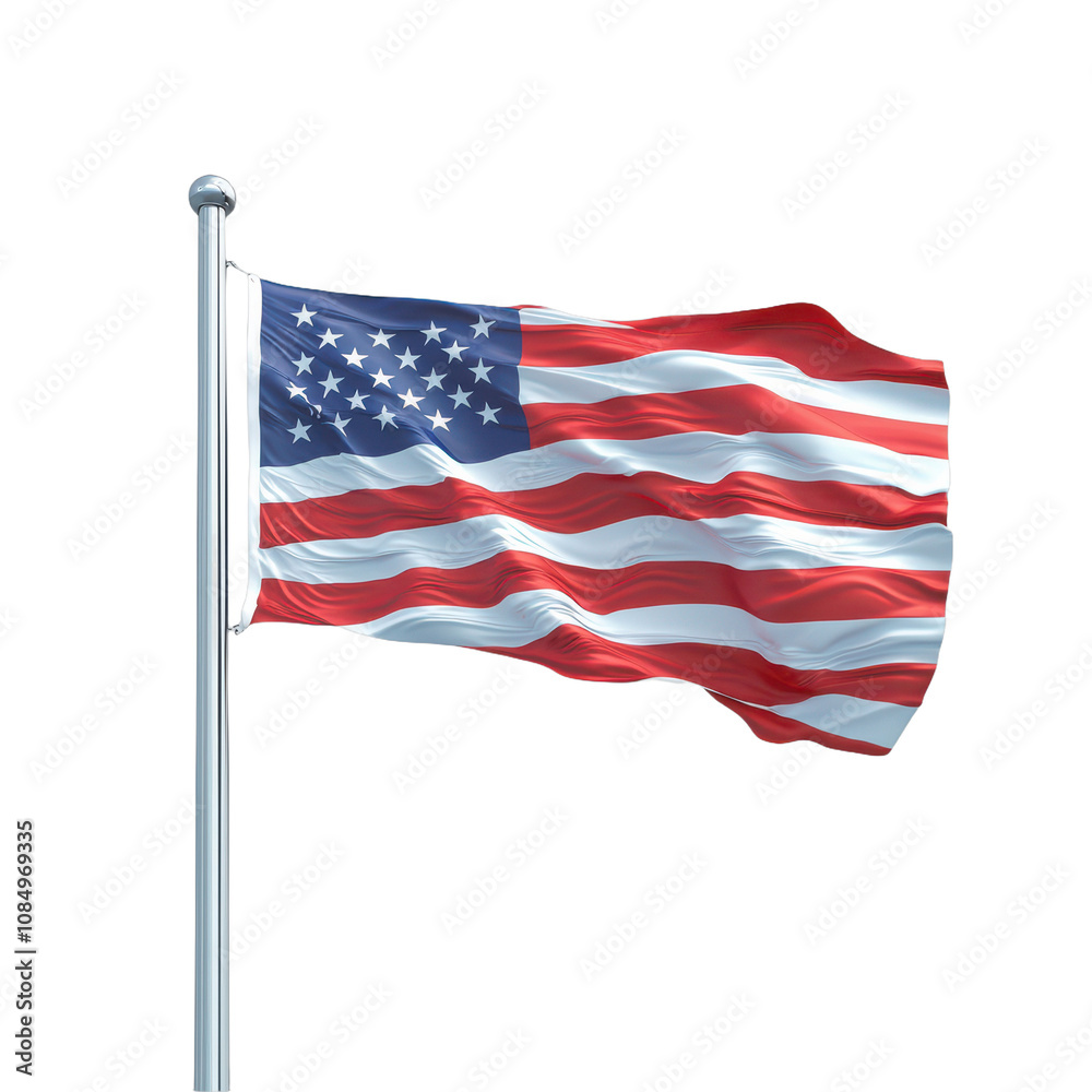 Obraz premium Waving American Flag on Flagpole USA Patriotic Symbol on transparent background