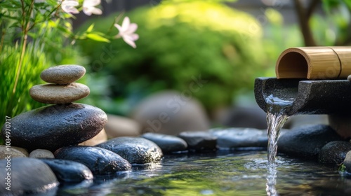 Serene Zen Garden Water Feature with Stones