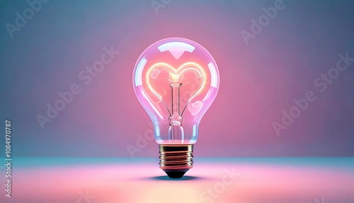 Heart-Shaped Neon Light Bulb on Colorful Background