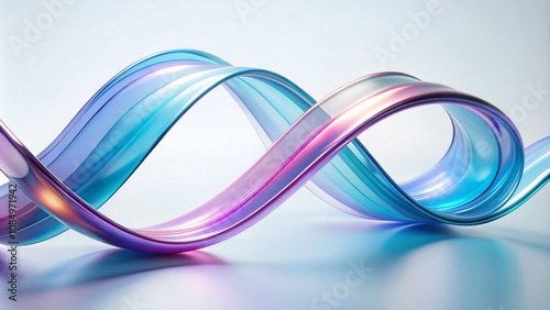 3d render of colorful glass ribbon in white background, soft blue and purple gradient, pastel color palette, sleek modern design, minimalist style, elegant curves, abstract shapes, futuristic elements