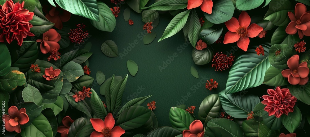 colorful flowers and leaves frame background 45