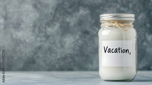 Vacation Savings Jar: A mason jar with a label that reads 