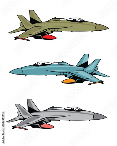 vector illustration of military jet fighter