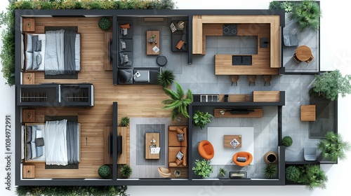 Floor plan top view. Apartment interior isolated on white background. Mockup design concept.