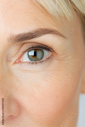 Realistic Portrait of a Middle-Aged Woman with Wrinkles and Eye Bags