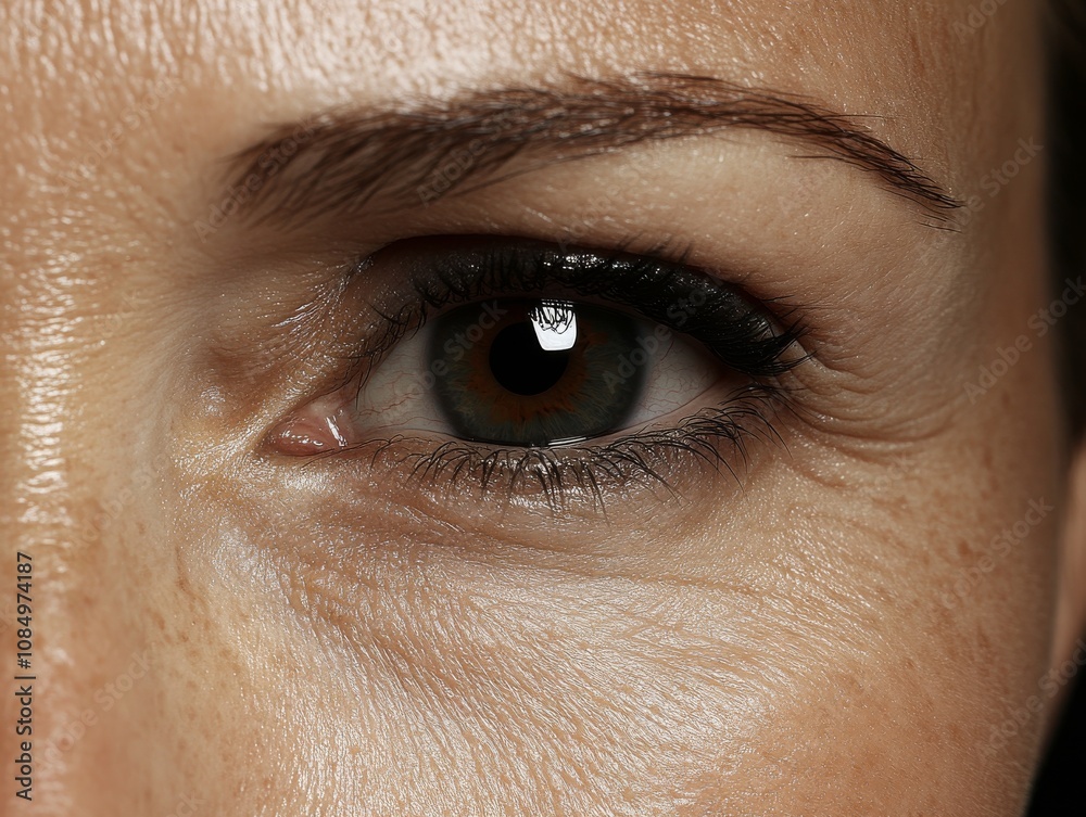 Obraz premium Realistic Portrait of a Middle-Aged Woman with Wrinkles and Eye Bags