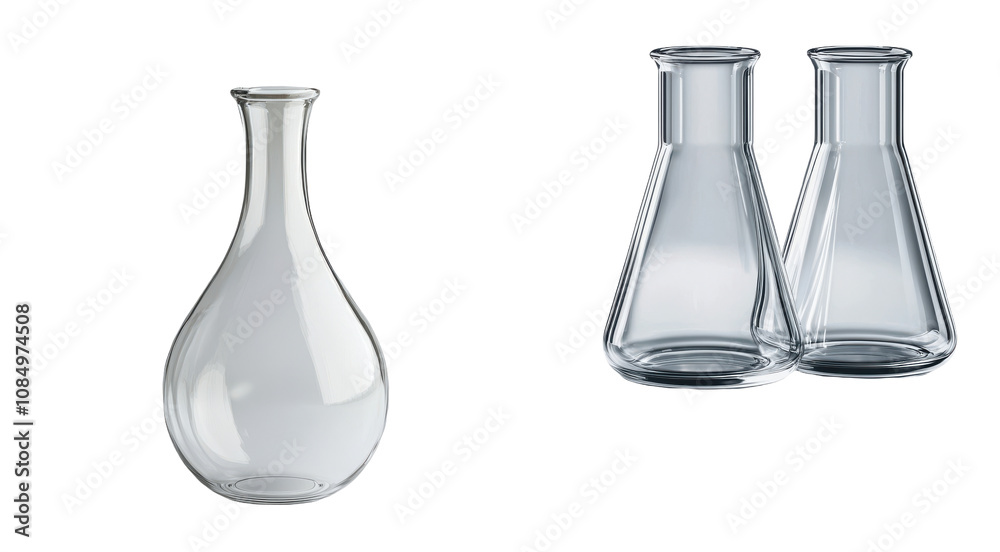 Glass Flasks Erlenmeyer Beaker Laboratory Science Chemistry on transparent background Glass Flasks Erlenmeyer Beaker Laboratory Science Chemistry on transparent background