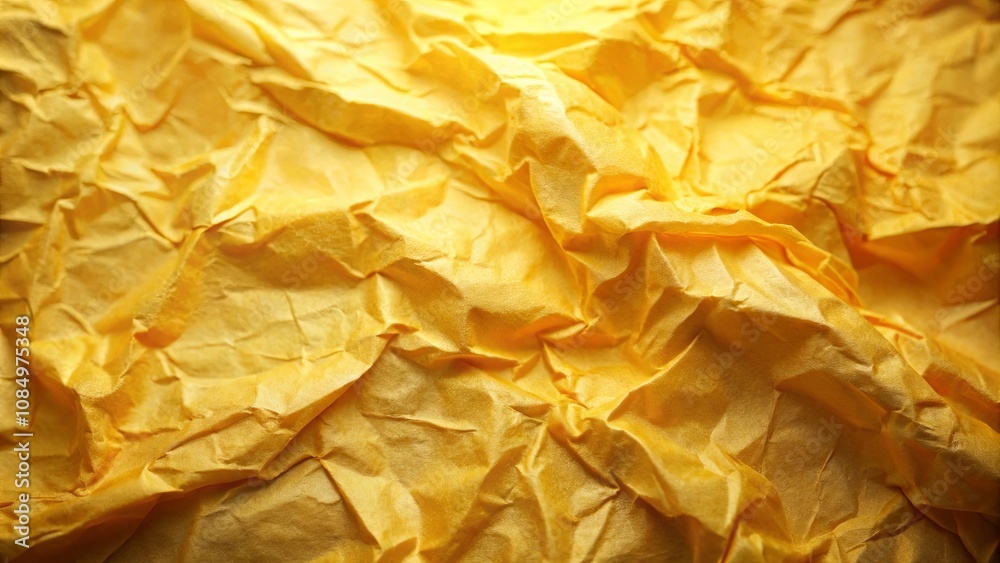 The Abstract Texture of Crumpled Yellow Paper, Creating a Play of Light and Shadow