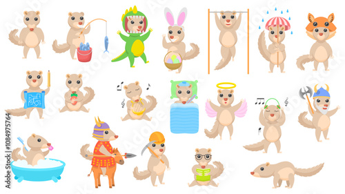 Set Abstract Collection Flat Cartoon Different Animal Tupaia Vector Design Style Elements Fauna Wildlife