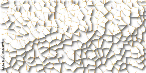 Golden gradient lines stroke abstract white crystalized broken glass background. Voronoi diagram background. abstract desktop texture design digital art wallpaper, vector illustration.	
