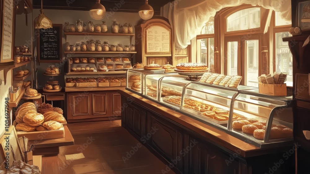 A cozy bakery with fresh bread and pastries. A cozy bakery with fresh bread and pastries.