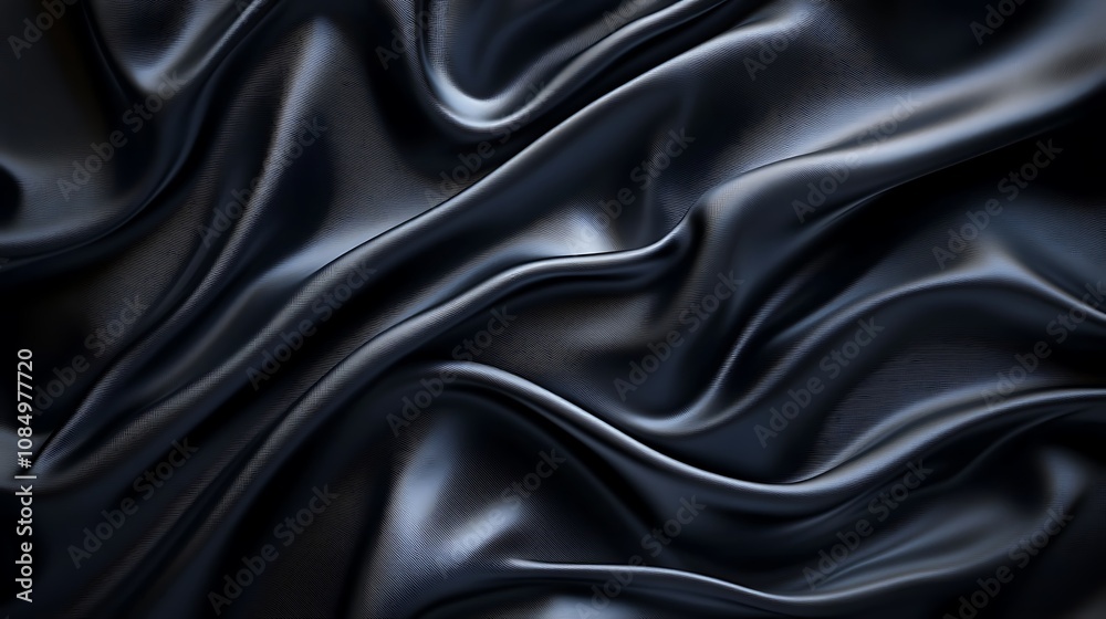 Black silk satin background with waves, Abstract background silky fabric Black silk satin background with waves, Abstract background silky fabric