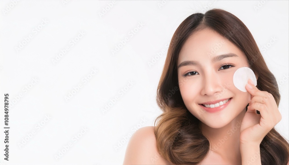 Radiant Skincare Routine: A beautiful young woman with flawless skin, radiates confidence as she gently cleanses her face with a cotton pad, showcasing the essence of a glowing complexion. Radiant Skincare Routine: A beautiful young woman with flawless skin, radiates confidence as she gently cleanses her face with a cotton pad, showcasing the essence of a glowing complexion.