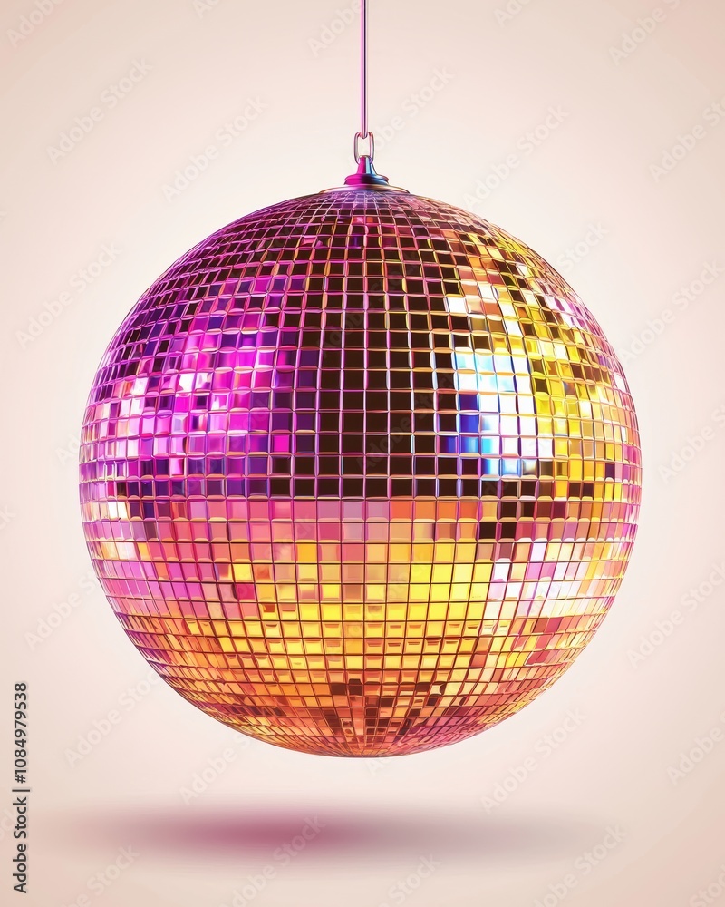 Obraz premium A vibrant disco ball reflects colorful lights, creating a lively atmosphere perfect for parties and celebrations.