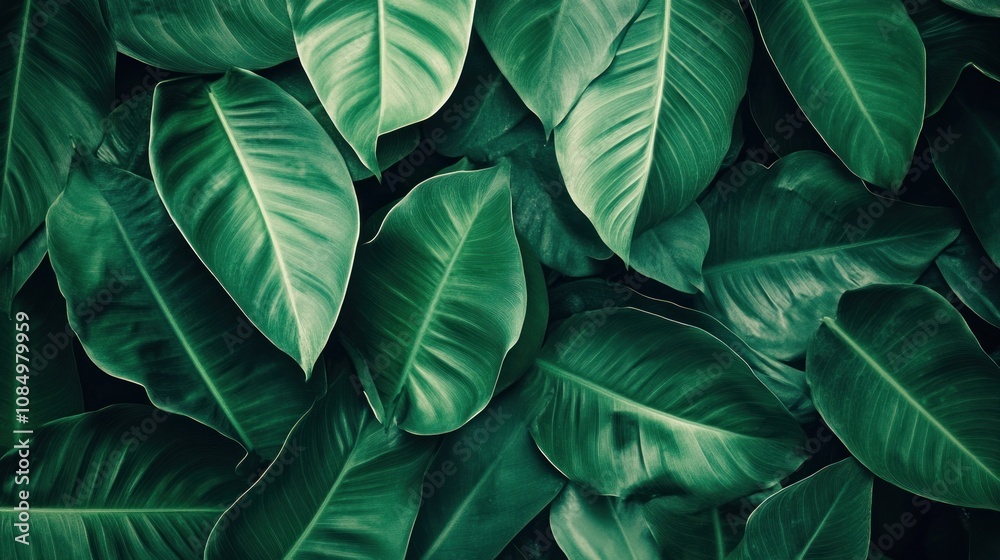 Obraz premium Lush green foliage background with vibrant green leaves and a natural, organic texture.