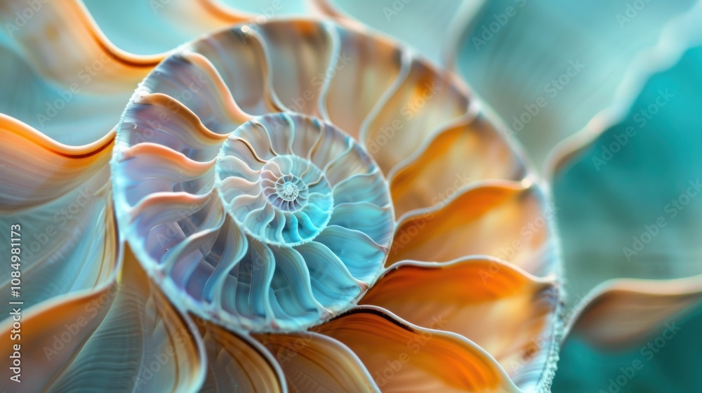 Abstract art piece featuring a nautilus shell, with a focus on its fibonacci spiral. The shell's natural beauty is a stunning focal point in this art piece. Abstract art piece featuring a nautilus shell, with a focus on its fibonacci spiral. The shell's natural beauty is a stunning focal point in this art piece.
