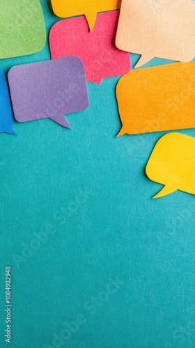 Wallpaper Mural A variety of colorful speech bubbles in different shapes scatter across a bright blue background, inviting conversation and creativity Torontodigital.ca