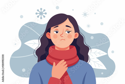 Woman Feeling Cold Indoors During Winter Season. Woman Feeling Chilly Indoors During Autumn. A woman struggling with cold room at home in winter - Measures to prevent colds and poor circulation.