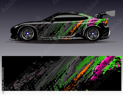 Car wrap design vector. Graphic abstract stripe racing background designs for vehicle, rally, race, adventure and car racing livery