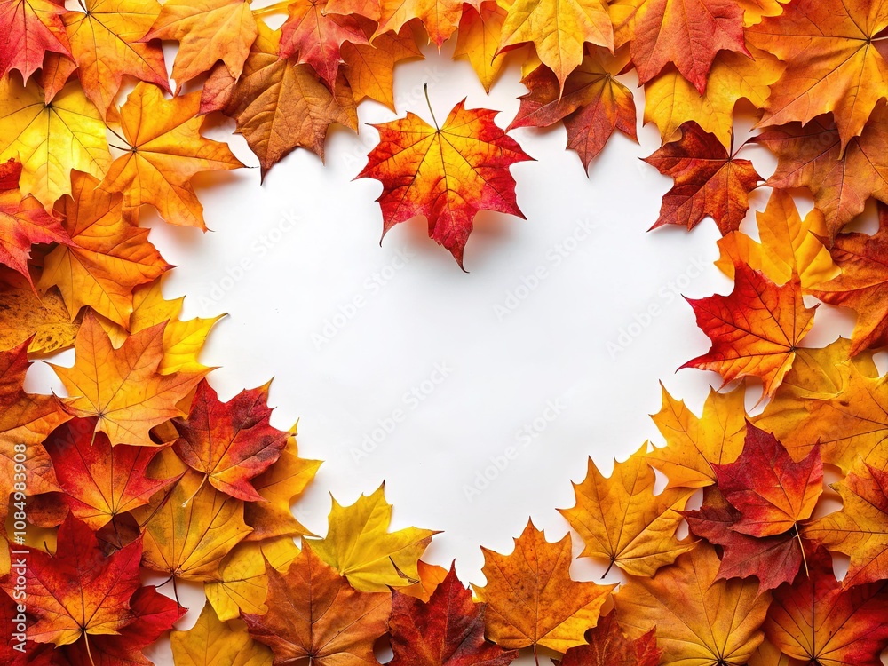 Fototapeta premium Heart-Shaped Autumn Drone Frame Maple Leaves Greeting Card Design