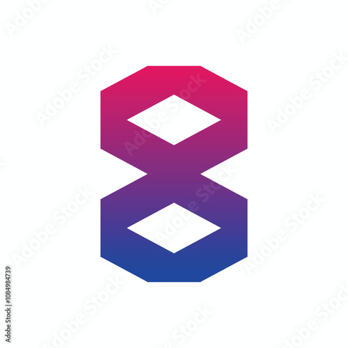 Number eight logo formed by two parallel lines with noise texture. Vector black and white typeface for labels, headlines, posters, cards etc.