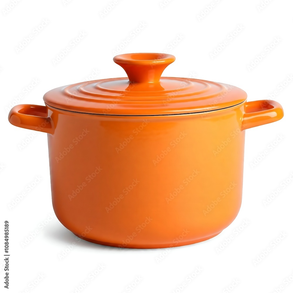 Orange pot isolated on white background, kitchen utensil, kitchenware design Orange pot isolated on white background, kitchen utensil, kitchenware design