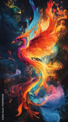 Abstract Phoenix Rising from Flames