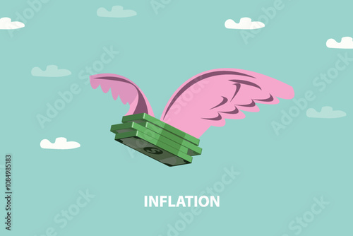 A giant bird flying in sky with a grab bundle of money dollar the concept of business crisis Inflation vector illustration design background