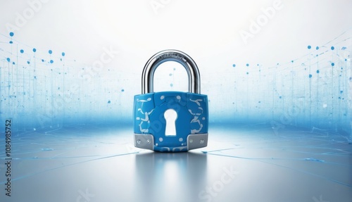 Wallpaper Mural Blue Padlock with Keyhole on Grey Surface with Interconnected Network Lines and Dots on Futuristic Background Torontodigital.ca