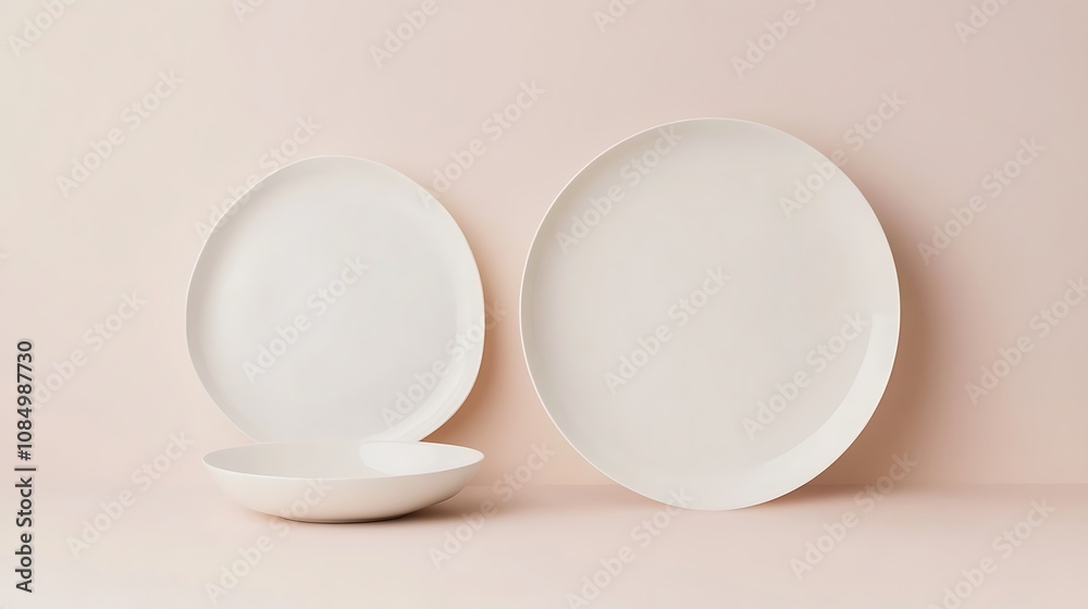 White Dinnerware Set on a Pastel Background White Dinnerware Set on a Pastel Background