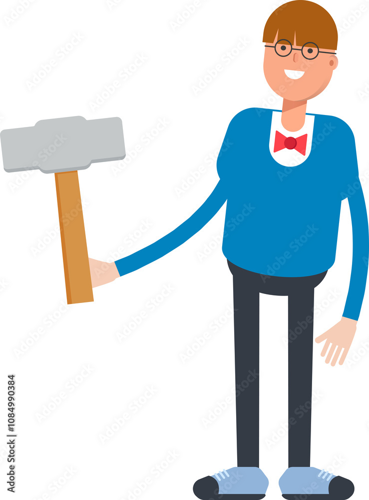 Boy with Bowtie Suit Character Holding Hammer Tool
Boy with Bowtie Suit Character Holding Hammer Tool