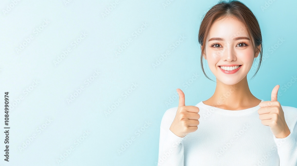 Attractive Japanese Woman with Thumbs Up Gesture Attractive Japanese Woman with Thumbs Up Gesture