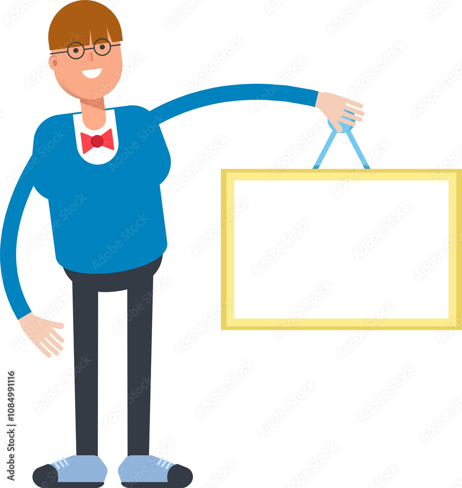 Boy with Bowtie Suit Character Holding Blank Signage
Boy with Bowtie Suit Character Holding Blank Signage