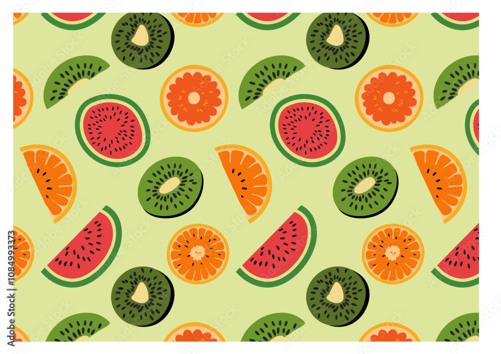 Mix fruit AOP basic watermelon, orange & kiwi. fruits all over repeat pattern wallpaper. in vibrant colors Mix fruit AOP basic watermelon, orange & kiwi. fruits all over repeat pattern wallpaper. in vibrant colors