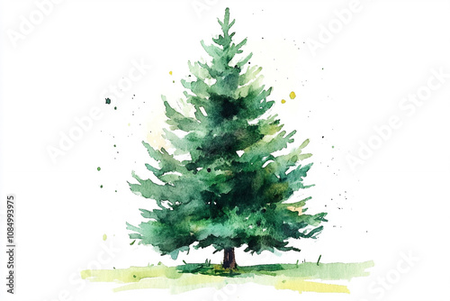 Watercolor painting of Christmas tree.