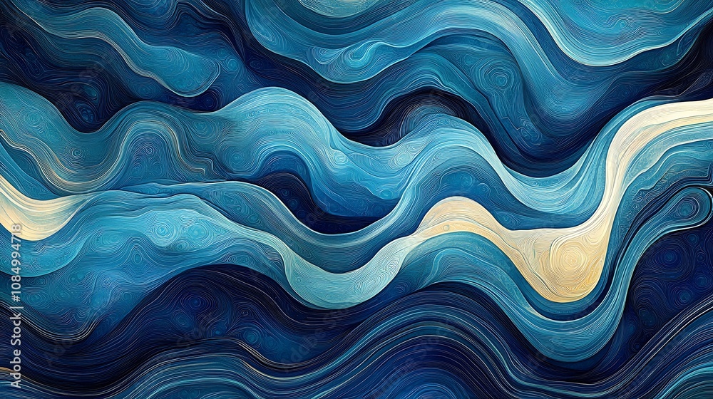 Fototapeta premium Blue color abstract background with swirling lines wave