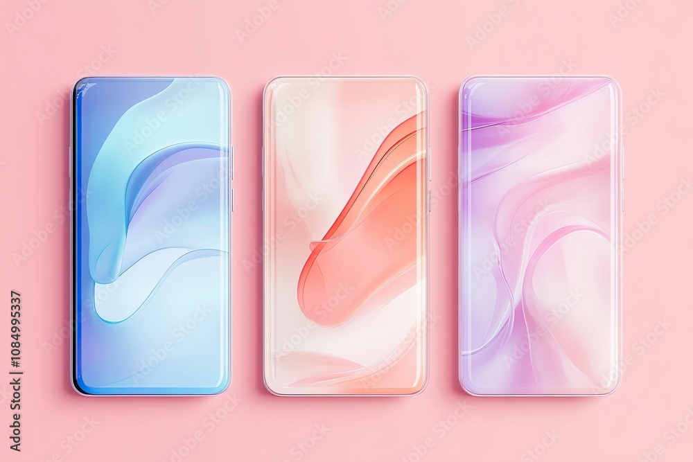 Matte phone screen mockup in glassmorphism style. with pink background. Matte phone screen mockup in glassmorphism style. with pink background.
