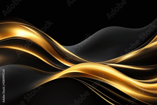 Luxurious Black and Gold Abstract Design with Flowing Metallic Waves, Shimmering Gold Highlights, and Elegant Sparkles