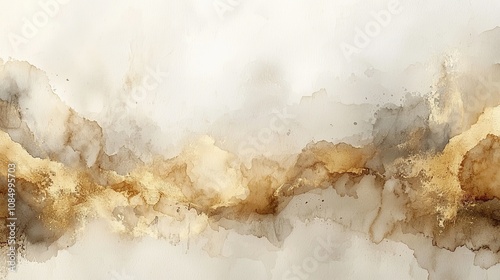 Obraz na płótnie Abstract watercolor artwork featuring soft gold and beige tones with fluid shapes. w salonie