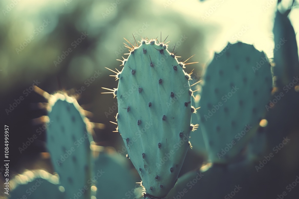 Close-up of Unique Cactus with Spines and Distinctive Shapes Bathed in Warm Natural Light, Evoking a Serene Desert Atmosphere Close-up of Unique Cactus with Spines and Distinctive Shapes Bathed in Warm Natural Light, Evoking a Serene Desert Atmosphere