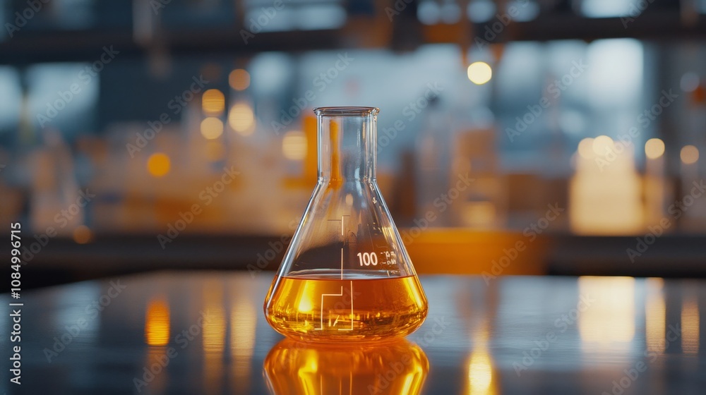 90.Research and innovation, beaker with formula in laboratory: